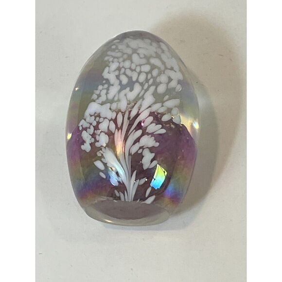 Glass Eye Studio GES Paperweight Iridescent Egg Shaped Pink White Signed Dated - Picture 5 of 9